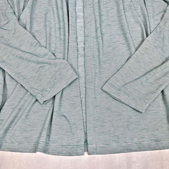LOGO Lori Goldstein Pinstripe Lace Trim Green Knit Open Front Cardigan Medium - Picture 6 of 10